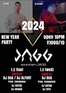 2024年1月3日(水) NEW YEAR PARTY (HipHop/Reggae/R&B/Top40) @ sound ism JAGG